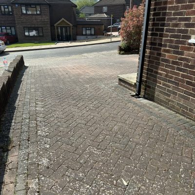 Orpington garden services weathered block paving before restoration